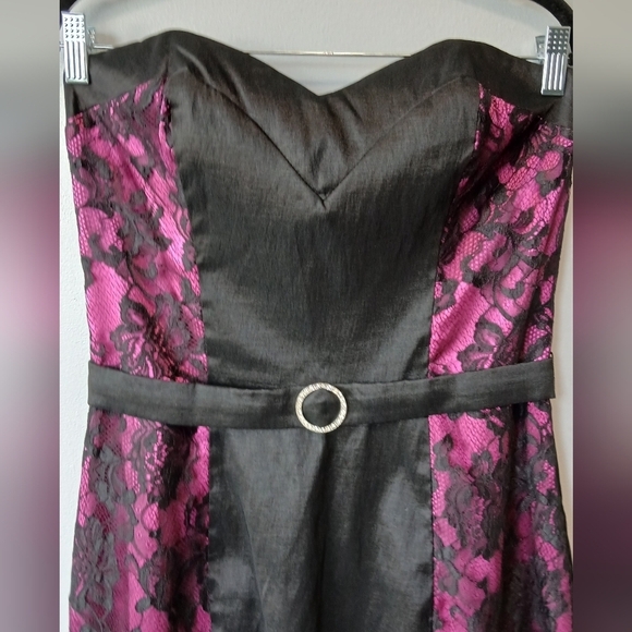 Vintage Jessica McClintock 80's Pink & Black Lace Midi Dress Size 12 HOCO Whimsy - Picture 2 of 9